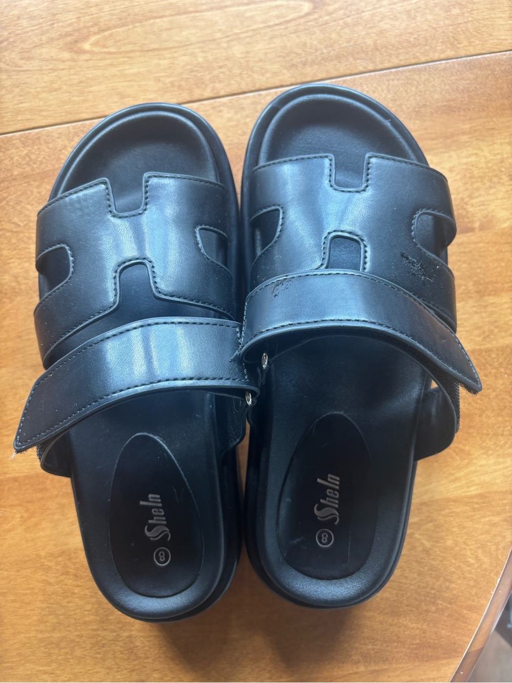 She In Black Slide Sandals with Cutout Strap